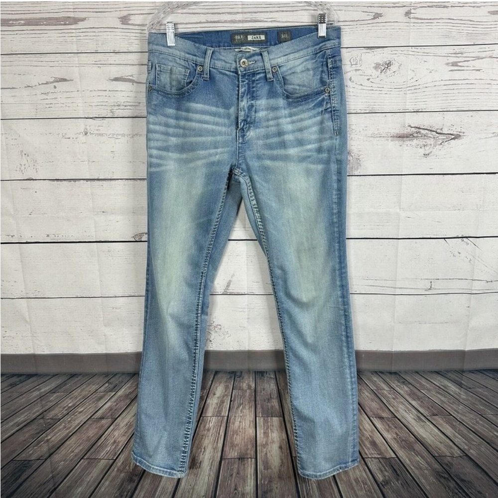 Buckle BKE Mens Jeans size 34 Long Jake Blue Straight Leg Casual Thick Stitch
